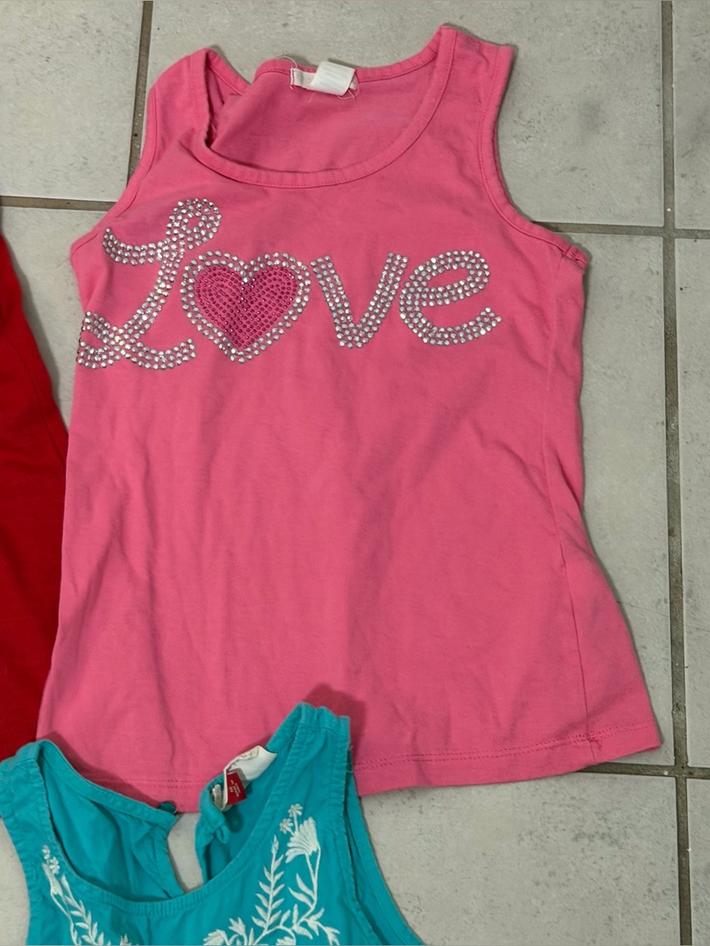Kids Girl Casual Tank Tops Turquoise, Pink & Red Sleeveless size M - Picture 3 of 7